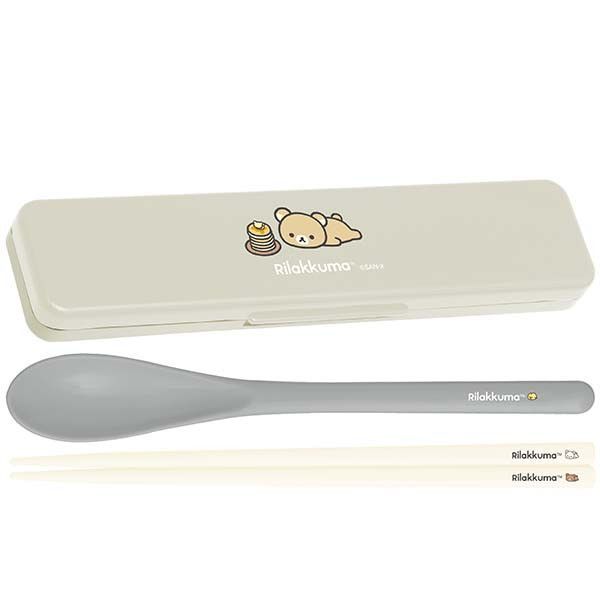 YESASIA SanX Rilakkuma Cutlery Set with Case (Spoon + Chopsticks