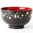 Japanese Style Plastic Bowl (Sakura Rabbit/Black)