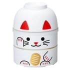 Hakoya Big Kokeshi 2 Layers Lunch Box Lucky Cat White