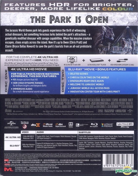 YESASIA: Jurassic Park (1993) (4K Ultra HD + Blu-ray) (Hong Kong Version)  Blu-ray - Sam Neill, Jeff Goldblum, Intercontinental Video (HK) - Western /  World Movies & Videos - Free Shipping - North America Site