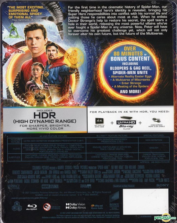 YESASIA: Spider-Man: No Way Home (2021) (4K Ultra HD + Blu-ray) (Steelbook)  (Hong Kong Version) Blu-ray - Tom Holland, Benedict Cumberbatch,  Intercontinental Video (HK) - Western / World Movies & Videos - Free  Shipping