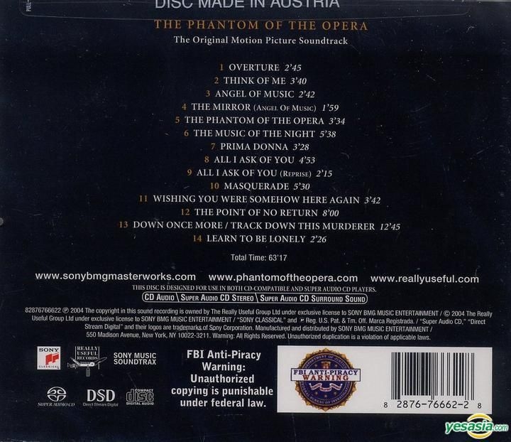 YESASIA: The Phantom of the Opera The Original Motion Picture Soundtack ...