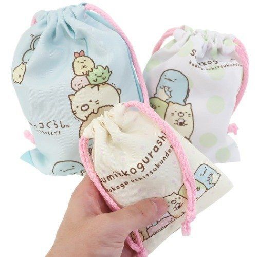 YESASIA Sumikko Gurashi Drawstring Pouch Set (3 Pieces) Marimocraft
