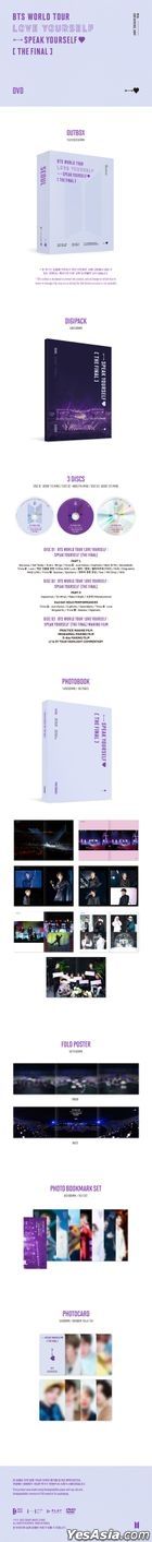 BTS WORLD TOUR 'LOVE YOURSELF : SPEAK YOURSELF' [THE FINAL] (DVD) (3 Disc + Photobook + Fold Poster + Photo Bookmark Set + Photo Card) (Korea Version) + First Press Postcard