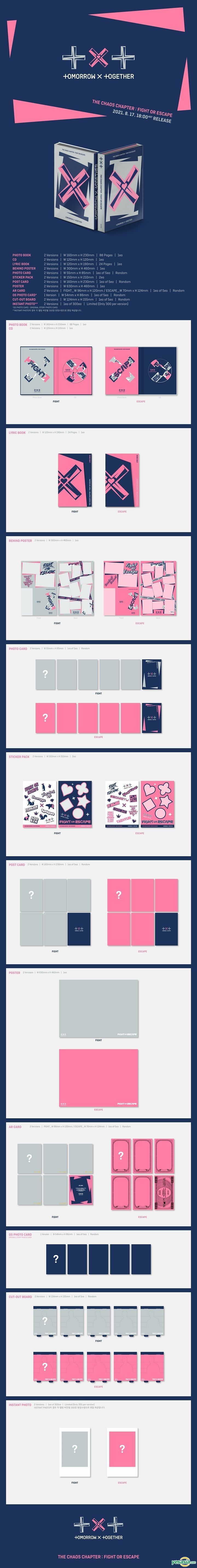 Big Hit Entertainment TXT The Chaos Chapter: Fight or Escape Album CD+Mini Poster+Photobook+Diary Postcard+Photocard+Sticker+ Extra TXT 4 Photocards+TXT Mirror Fight : Together Version 