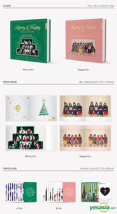 Yesasia Twice The 1st Album Repackage Merry Happy Random Version Photo Card Set 2 Posters In Tube 镭射唱片 Twice Korea 韩语音乐 邮费全免