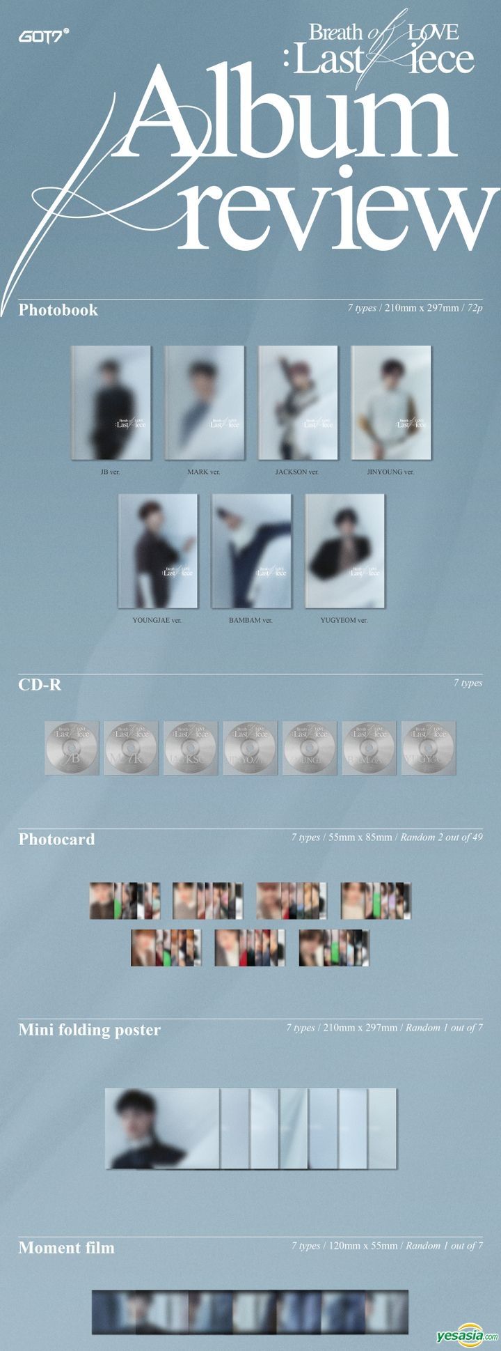 GOT7 Extra Decorative Stickers CD+Photobook+Folded Poster+Others with Tracking Breath of Love : Last Piece Pre Order Photocards Yugyeom Ver. 4th Album 