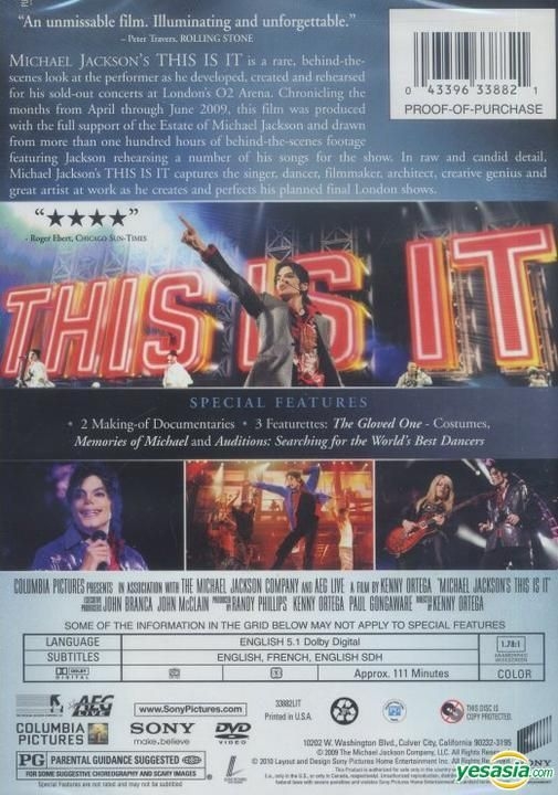 YESASIA: Michael Jackson: This It (2009) (DVD) (US Version) DVD - Michael Jackson, Kenny Ortega, Sony Pictures Entertainment - Western / World Movies & Videos - Free - North America Site
