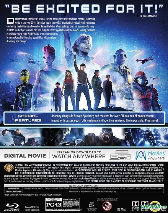 YESASIA: Ready Player One (2018) (Blu-ray + DVD + Digital) (US