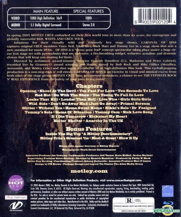 希少】MOTLEY CRUE CARNIVAL OF SINS 海外版DVDポップス/ロック(洋楽