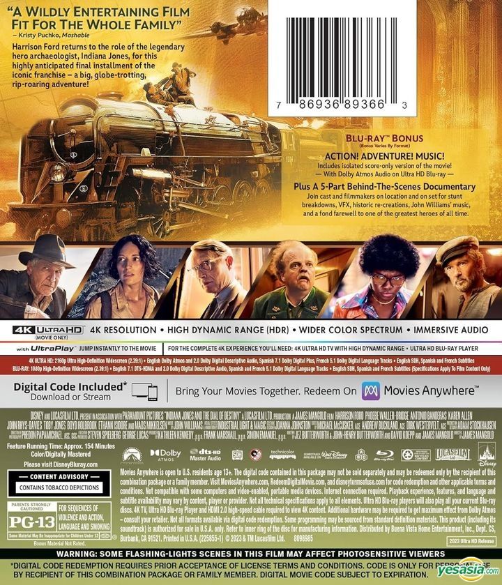 YESASIA: Indiana Jones and the Dial of Destiny (2023) (4K Ultra HD +  Blu-ray + Digital Code) (US Version) Blu-ray - ハリソン・フォード