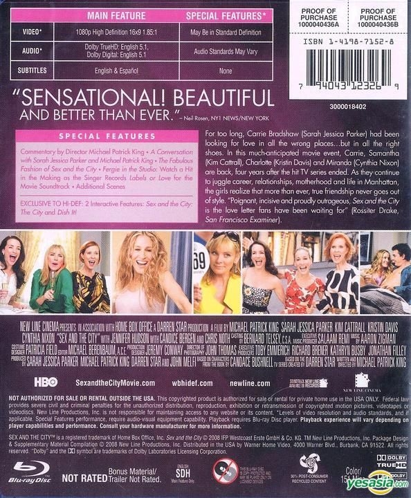 YESASIA: Sex And The City - The Movie (2008) (Blu-ray) (Extended