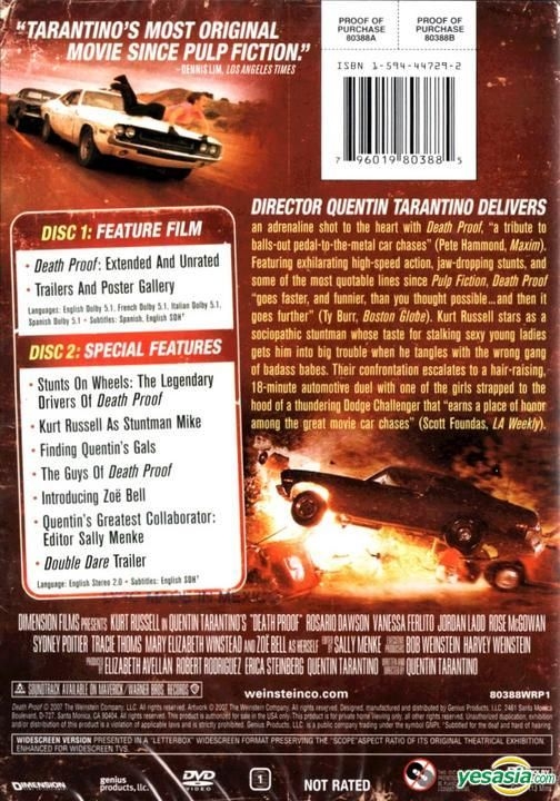 YESASIA: Death Proof (2007) (DVD) (2-Disc Special Edition) (US Version) DVD  - Kurt Russell, Jordan Ladd, Weinstein Company/Genius - Western / World  Movies & Videos - Free Shipping - North America Site