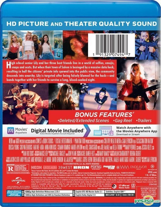 YESASIA Assassination Nation 2018 Blu ray Digital DVD US