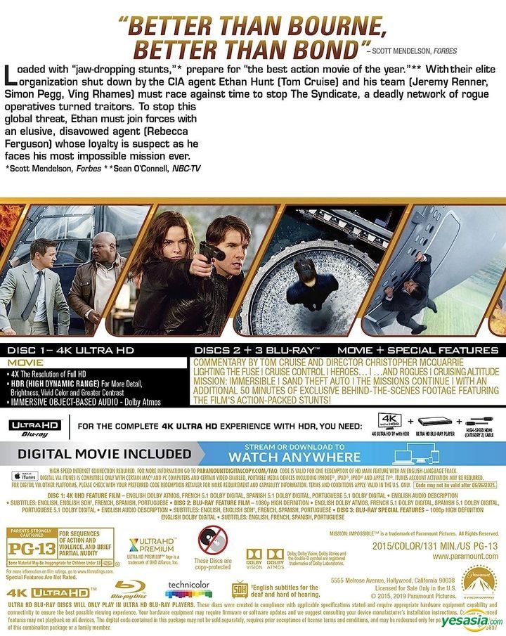 Yesasia Mission Impossible Rogue Nation 2015 4k Ultra Hd Blu