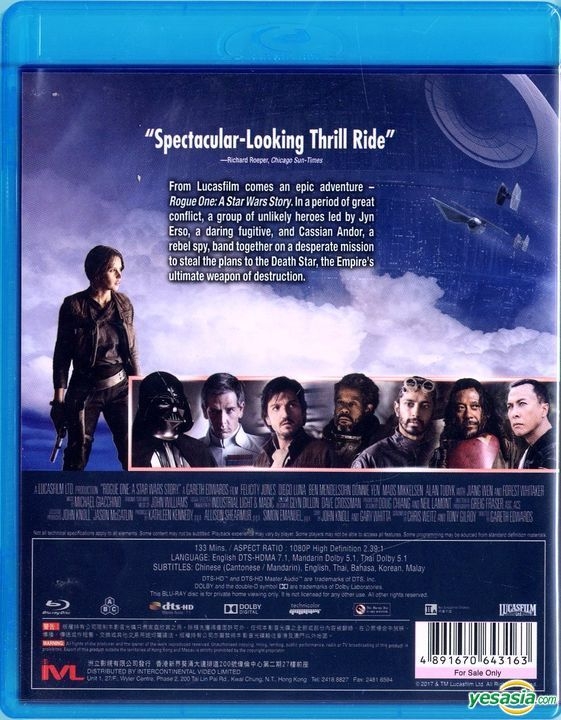 YESASIA: Rogue One: A Wars Story (2016) (Blu-ray) (Hong Kong Version) Blu-ray - Diego Luna, Felicity Jones, Intercontinental Video (HK) - Western / & Videos - Free Shipping - North America Site