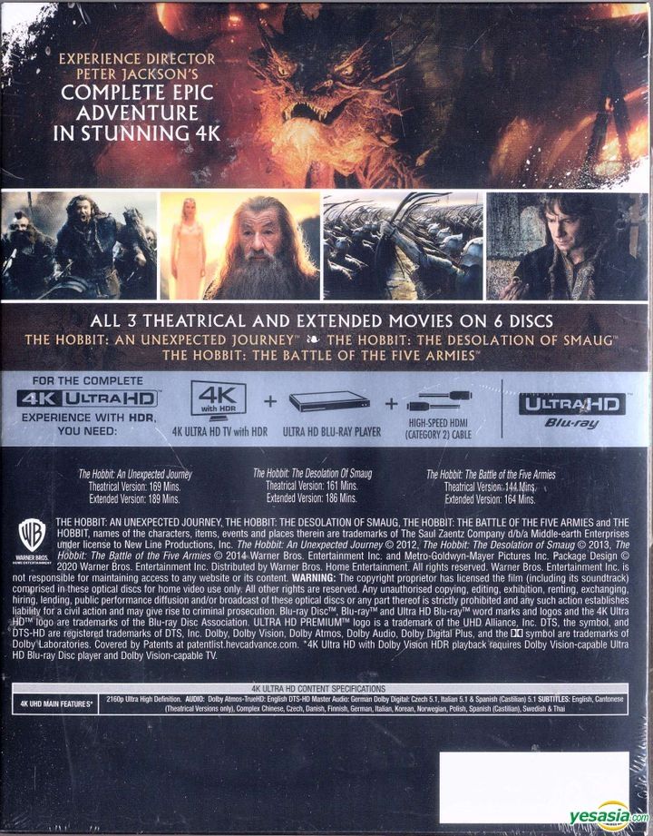 YESASIA: The Hobbit Trilogy (4K Ultra HD Blu-ray) (6-Disc Edition ...