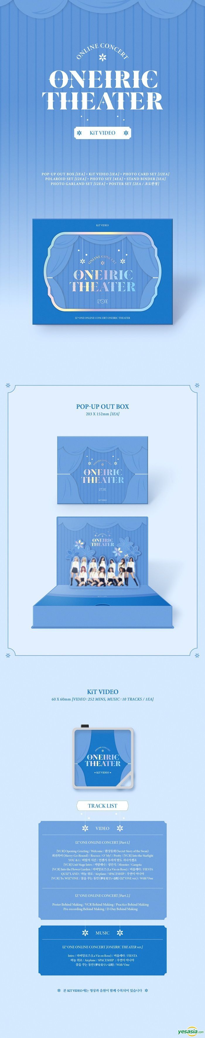 YESASIA : IZ*ONE Online Concert ONEIRIC THEATER (KiT Video + Pop-Up Out Box  + Photo Card Set + Polaroid Set + Photo Set + Stand Binder + Photo Garland  Set) (Korea Version) +