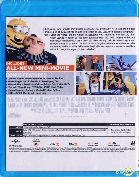 Yesasia Despicable Me 3 17 Blu Ray Hong Kong Version Blu Ray Daurio Ken Kyle Balda Intercontinental Video Hk Western World Movies Videos Free Shipping North America Site