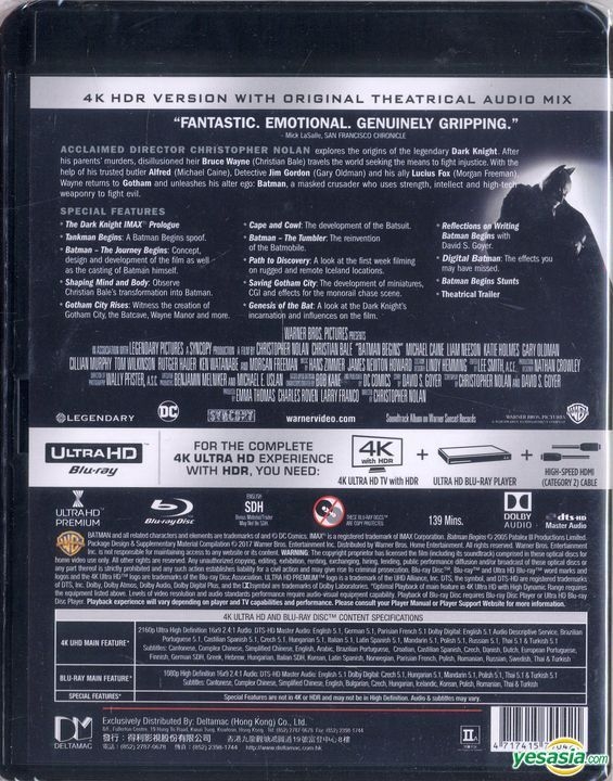 YESASIA: Batman Begins (2005) (4K Ultra HD + 2 Blu-ray) (3-Disc Edition)  (Hong Kong Version) Blu-ray - Christian Bale, Liam Neeson, Warner Home  Video (HK) - Western / World Movies & Videos -