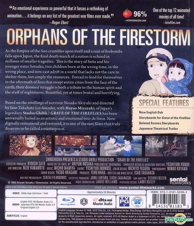 Grave Of The Fireflies (Blu-ray, 2012) story of human spirit anime STUDIO  GHIBLI